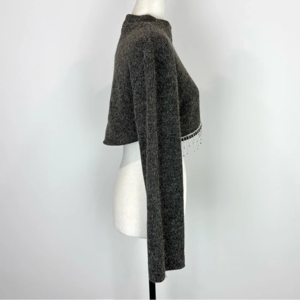 Zara grey cropped rhinestone fringed sweater - Picture 5 of 9